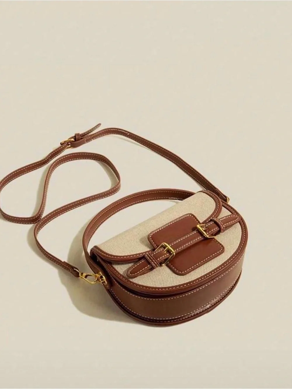 Brown and Cream Saddle Crossbody Bag
